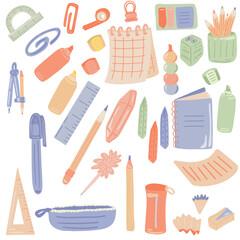 Big flat design Vector Set of School Stationery Supplies