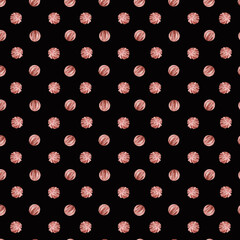 Seamless pattern on a black background of dried oranges for a Christmas watercolor illustration in vintage style on a white background. Hand drawn illustration for Christmas cards.