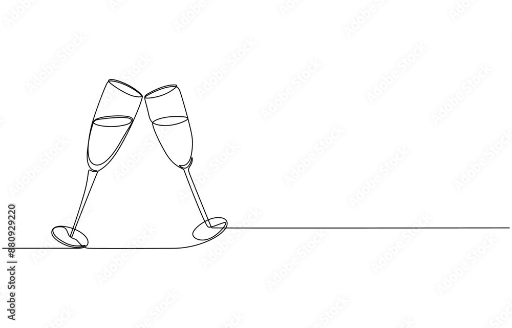 Aufkleber continuous one line drawing of two glasses of red wine, continuous one line drawing of two glasses o