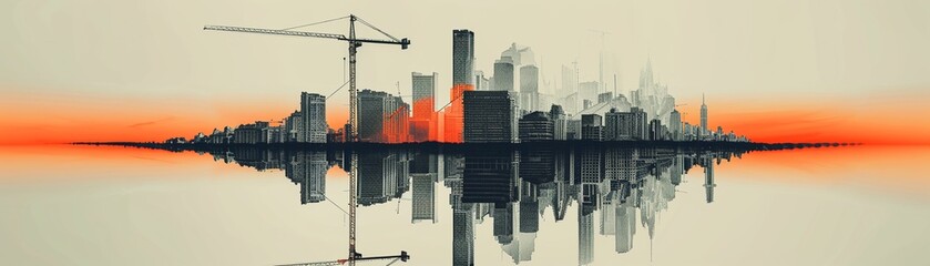 Obraz premium Development, modern cityscape under construction, innovative architecture, Watercolor style