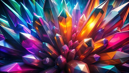 A colorful image of a crystal flower with a bright blue center
