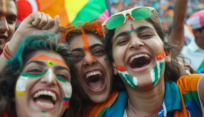 Indian Fans Celebrating at a Cricket Match