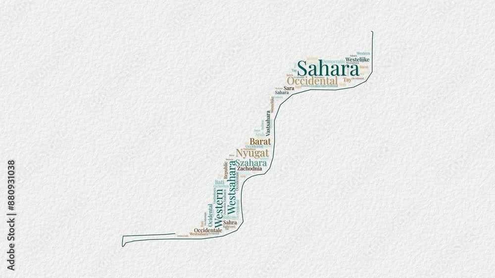 Poster western sahara logo animation. western sahara boundary word cloud animation. video of country names 