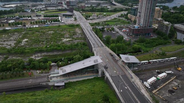Ottawa downtown aerial with light rail