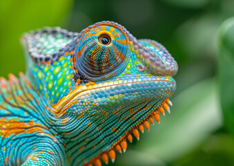 Fototapeta premium Close-up of colorful chameleon in natural habitat