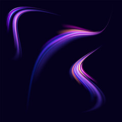 Neon color glowing lines background, high-speed light trails effect. Modern abstract high-speed light motion effect on black background. Light motion effect, slow shutter of traffic.