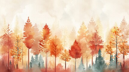 Forest preservation efforts, watercolor style, diverse trees, rich earth tones, conservation theme