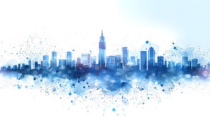 Obraz premium Technology city with skyscrapers flat abstract blue illustration isolated on white background