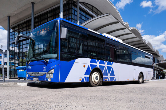 Koblenz, Germany - July 7, 2024: VRM Verkehrsverbund Rhein-Mosel Iveco Crossway bus at Koblenz main station