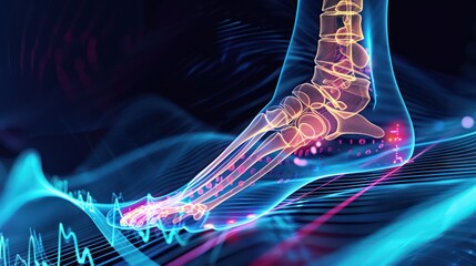 Ankle using radiology Transparent human body. Biology. Isolated on bright background.