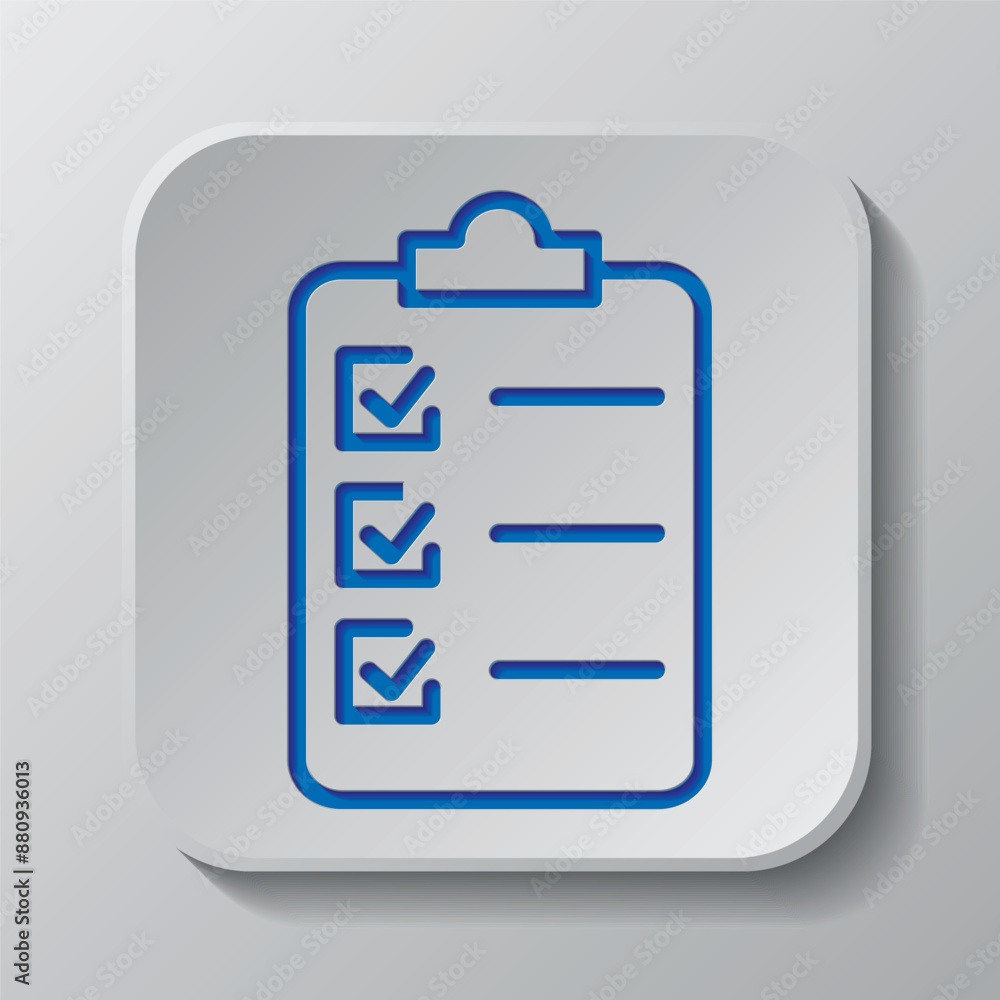 Poster clipboard and checklist simple icon vector. flat design. paper cut design. cutted blue symbol with s