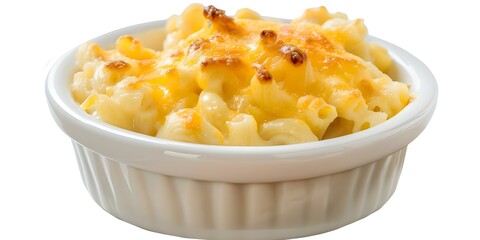 Isolated mac and cheese on white background. Concept Food Photography, Comfort Food, Isolated Objects, White Background, Delicious Mac and Cheese
