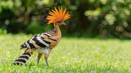 Fototapeta premium Gorgeous Hoopoe: Vibrant Feathers in Lush Meadow.