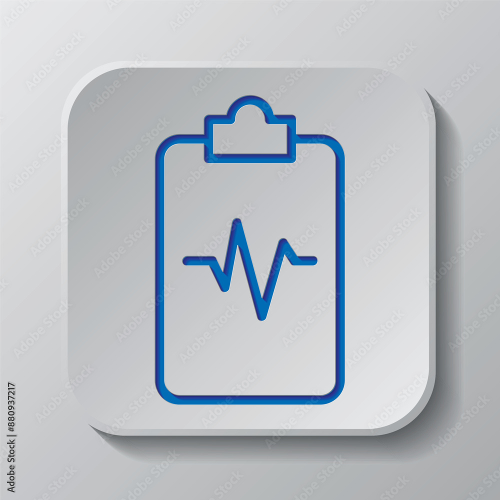Poster clipboard with pulse line simple icon vector. flat design. paper cut design. cutted blue symbol with