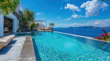 Luxurious villa with infinity pool overlooking the sea.