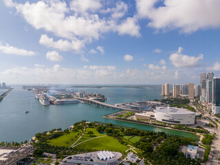 Aerial Miami with view of Biscayne Bay. Florida, USA. Summer 2024 destination