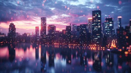 Obraz premium Cityscape at Dusk with Reflections in Water
