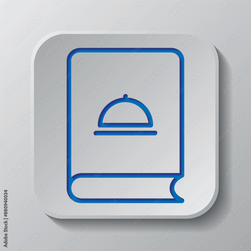 Poster cookbook simple icon vector. flat design. paper cut design. cutted blue symbol with shadow. gray bad