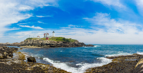 2024 stock photo Summer Nubble Lighthouse York Maine USA. The Nubble Lighthouse is one of the most iconic lighthouses along the rocky Maine coast