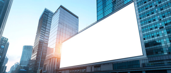 Fototapeta premium Outdoor billboard with a catchy advertisement, set against a busy cityscape