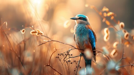 Indian Roller in Indian and Southeast Asian fields, ornithology, beautiful bird, wildlife photography, natural habitat, colorful bird, vibrant colors, blurred background, fauna, nature, wildlife