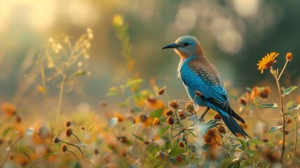 Indian Roller in Indian and Southeast Asian fields, ornithology, beautiful bird, wildlife photography, natural habitat, colorful bird, vibrant colors, blurred background, fauna, nature, wildlife