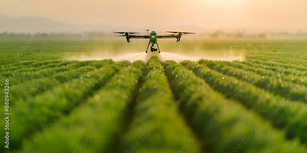Aufkleber using agricultural drones to spray pesticides in fields to enhance productivity and control pests. c