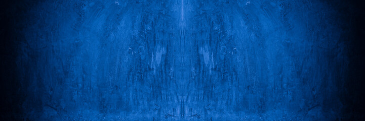 Old wall pattern texture cement blue dark abstract  blue color design are light with black gradient background.