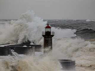 Storm at the lighthouse close-up