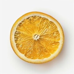 Top view of a single orange slice on a white background, showcasing vibrant citrus colors and detailed texture in high resolution, perfect for food and health-related concepts.