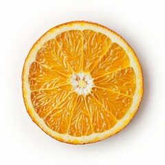 Top view of a single orange slice on a white background, showcasing vibrant citrus colors and detailed texture in high resolution, perfect for food and health-related concepts.