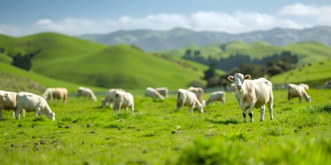 Obraz premium Sustainable Livestock Farming Practices in New Zealand's Agriculture Industry. Concept Livestock Farming, Sustainability, Agriculture Industry, New Zealand, Practices