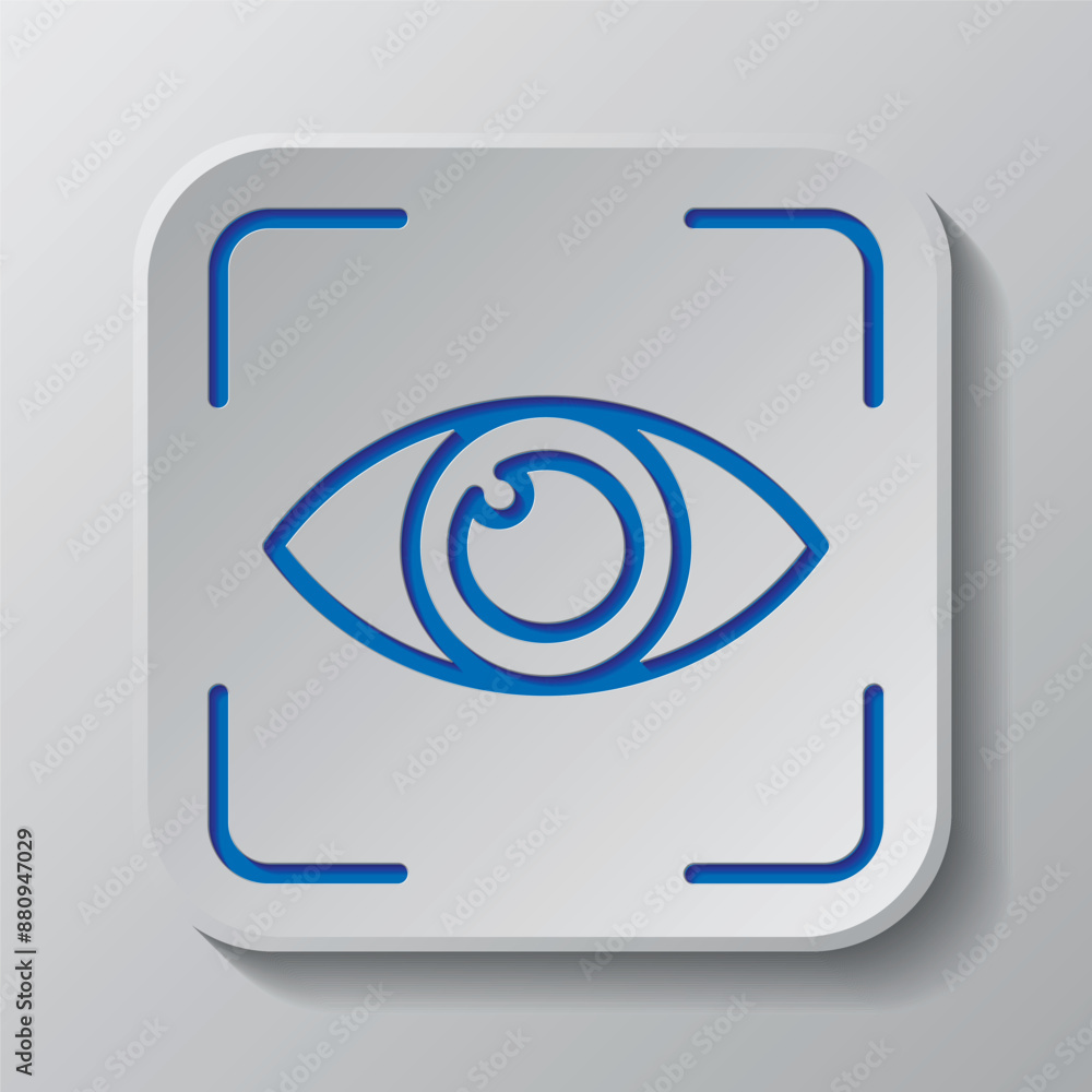 Poster eye scan simple icon vector. flat design. paper cut design. cutted blue symbol with shadow. gray bad