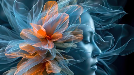 Silhouette of a girl with an ethereal floral essence