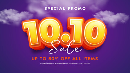 Editable 3d text effect 10.10 sale shopping day concept