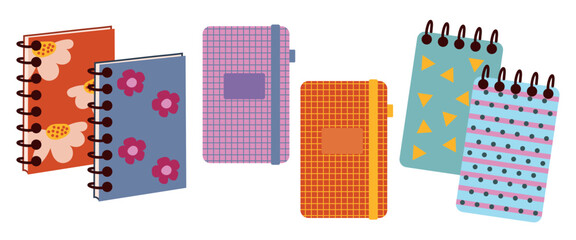 Fototapeta premium Paper notebooks, diaries, diaries for note taking. Planners, organizers and scrapbooks for plans, notes. Back to school