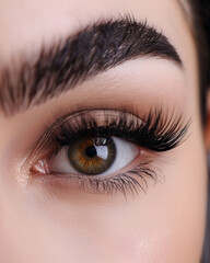 Obraz premium Close up photo of woman's eye with long lashes 
