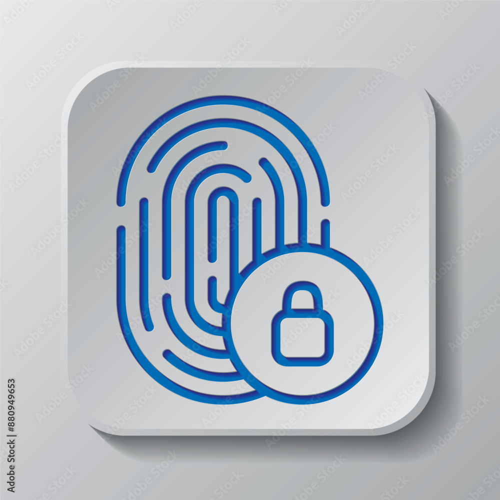 Poster fingerprint with lock simple icon vector. flat design. paper cut design. cutted blue symbol with sha