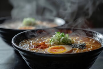A supernatural scene unveils steaming bowls of ramen where the broth glows with an inner light