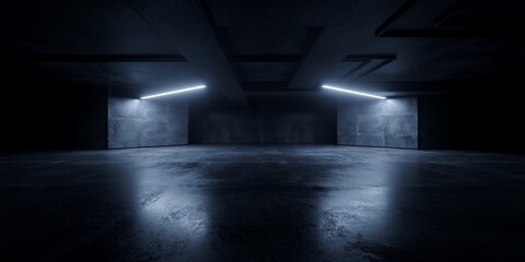 Grunge Sci Fi Concrete Background Cyber Clean Empty Studio Tunnel Corridor Dark Cement Asphalt Light Glow Parking Hangar Warehouse Underground 3D Rendering