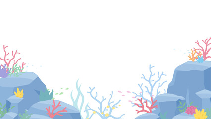 岩と珊瑚がある海底の背景イラスト_16:9