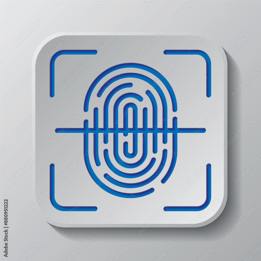 Poster fingerprint with scan simple icon vector. flat design. paper cut design. cutted blue symbol with sha