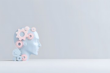 3D render of a human head with gears, symbolizing AI and cognitive processes