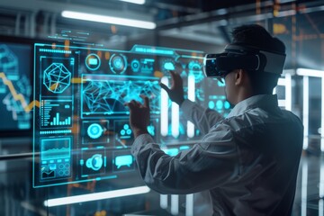 AI-Powered Personalized Training Module in Modern Office with Virtual Reality Interface for Employee Development