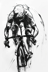 A black and white sketch of a cyclist