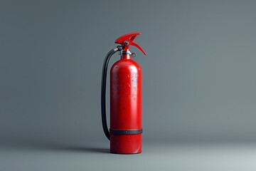 Obraz premium vivid red extinguisher on a plain grey background