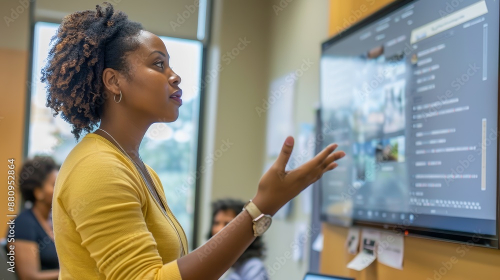 Poster instructor leading interactive diversity seminar with real-time feedback in a collaborative setting