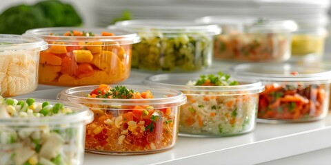 Weekly Meal Prep Organization Utilizing Batch Cooking and Tupperware for Convenience. Concept Meal prep, Batch cooking, Tupperware organization, Weekly planning, Healthy eating