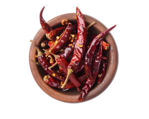A bowl of red chili peppers on a white background