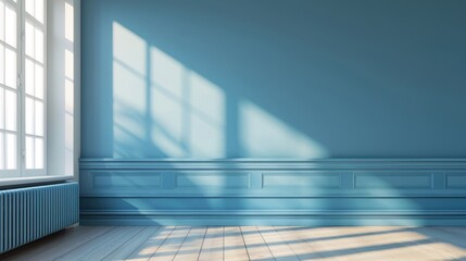 Blue radiator and wall in empty room